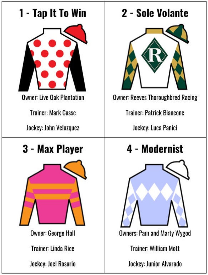 2020 Printable Belmont Stakes Roster with Silks | Etsy