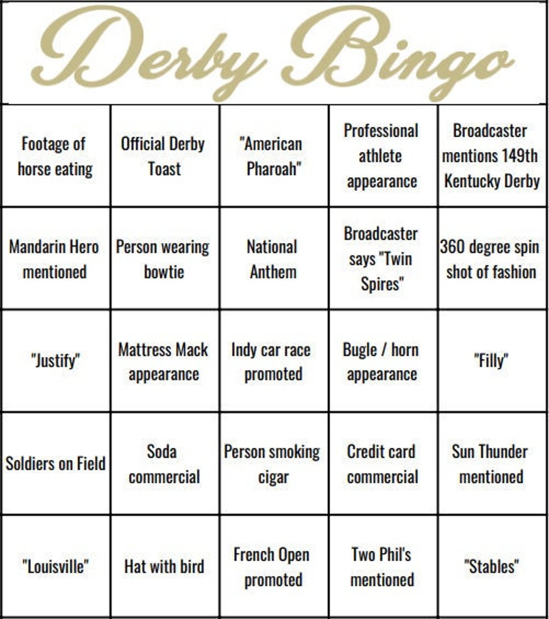 2023 Kentucky Derby Watch Along Bingo 30 Cards Etsy