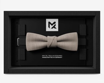 Linen Bow Tie Grey Beige for Men | Vegan Linen Wedding Bow Tie | Modern Batwing in Self-Tie Look | Wedding & Business | Handmade