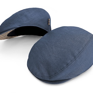 Men’s Flat Cap in Baroque Blue Linen & Cork | Men’s Vegan Hat | Handmade Gift | Vintage Style