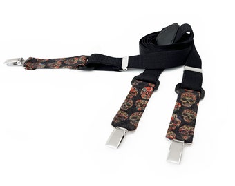 MAY-TIE cork suspenders | Iconic Y-Shape | black | style: Black Skull