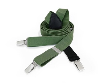 MAY-TIE linen suspenders | Classic Y-Shape | style: Dark Green