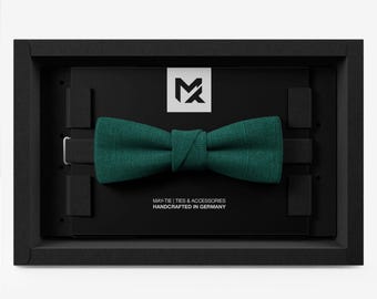 Linen Bow Tie Petrol Green for Men | Vegan Linen Bow Tie | Modern Batwing in Self-Tie Look | Urban Modern | Handmade