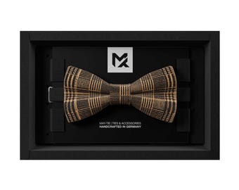Men’s Cork Bow Tie Classic Check | Vegan Bow Tie Wedding | Handmade in Germany | Gift for Groom & Guests