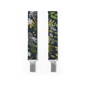 MAY-TIE Men’s Suspenders in Cotton | Green Wildflowers White | Vegan | Classic Y-Shape
