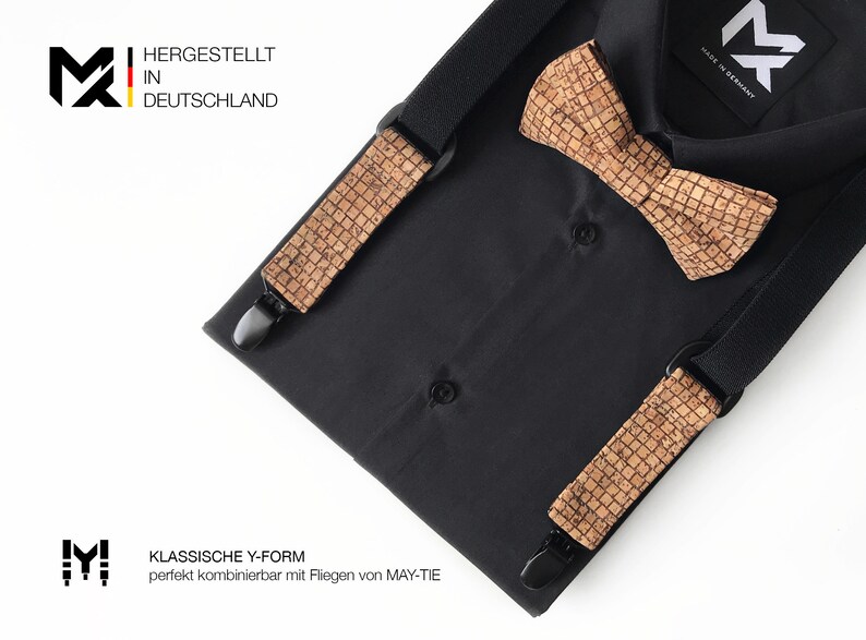 marriage men party Y-Shape birthday 100/% cork Made in Germany groom Gift for him MAY-TIE Suspenders Style: Wood Brown