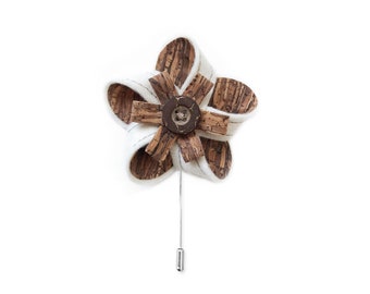 MAY-TIE new wool boutonniere | Classic | style: Wood Brown Nature White