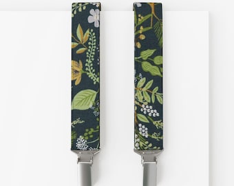 MAY-TIE Men’s Suspenders in Cotton | Green Wildflowers White | Vegan | Classic Y-Shape