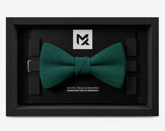 Linen Bow Tie Petrol Green for Men | Vegan Linen Wedding Bow Tie | Butterfly in Self-Tie Look | Urban Modern | Handmade