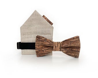 MAY-TIE Junior cork bow tie | Set with pocket square | style: Wood Brown
