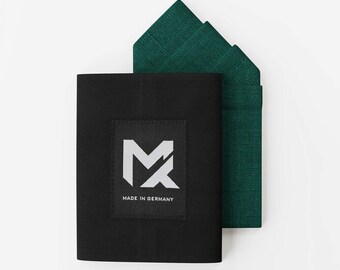 Linen Pocket Square Petrol Green with Holder | 2-in-1 Pre-Fold Pocket Square | 3-Stairs & Presidential Fold | Wedding and Business