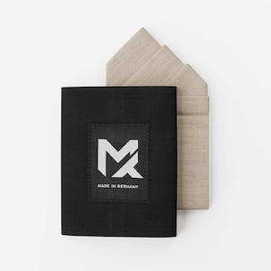 Einstecktuch Leinen Natur Beige mit Halter | 2-in-1 Pocket Square vorgefaltet | 3-Stairs & Presidential Fold | Hochzeit und Business