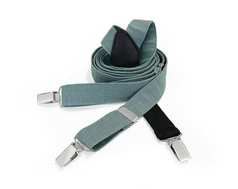 MAY-TIE linen suspenders | Classic Y-Shape | style: Eucalyptus Green