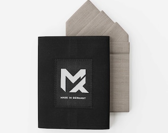 Linen Pocket Square Grey Beige with Holder | 2-in-1 Pre-Fold Pocket Square | 3-Stairs & Presidential Fold | Wedding and Business