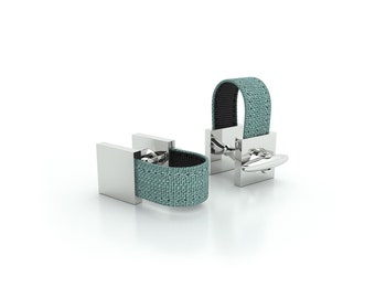 MAY-TIE brass cufflinks with linen | Iconic | style: Eucalyptus Green