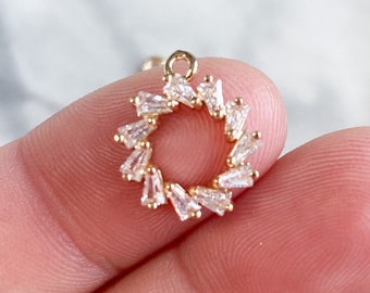 2/6 piece gold cubic zirconia wreath earring finding pendant jewelry making charms, cz jewelry supply circle pendant