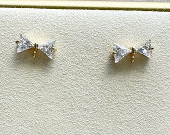 delicate bow connector charms gold bow earring post with loop, dainty bow stud earring findings for jewelry making, 10 PCS