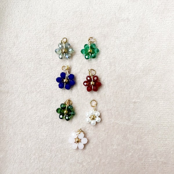 tiny flower charms for bracelets, pale pink flower earring charms for jewelry making, royal blue beaded flower charm bracelet charms gold