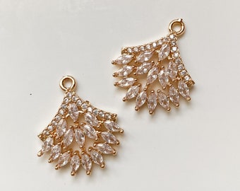 cubic zirconia charms gold cz charms for earrings, fan charms for necklaces, delicate pendants for jewelry making, unique earring findings