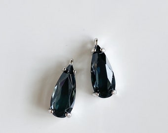 Gray/black Glass teardrop pendants, silver charms for earrings, silver charms bulk, cute charms for jewelry