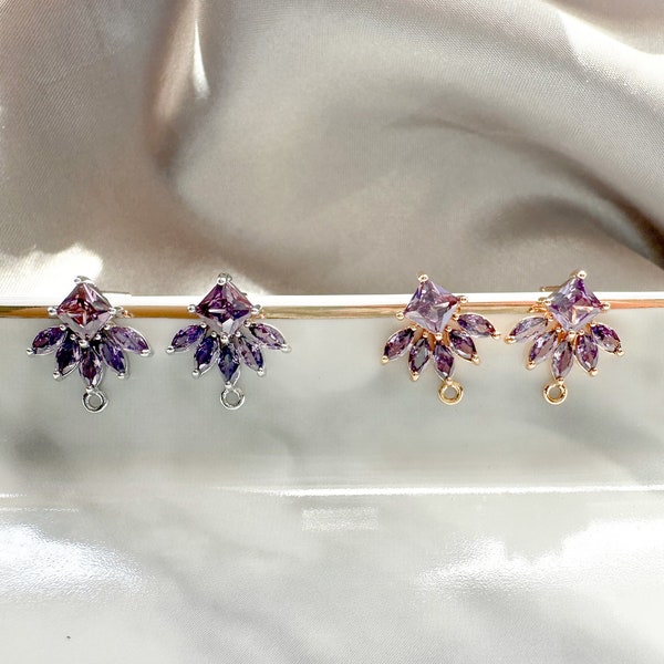 Purple Cz charms, zirconia charms, cubic zirconia charms, cute charms for earrings, earring posts with loop, 142