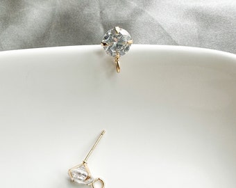Hallazgo de circonita cúbica de oro de 8 mm, pendientes de poste de vidrio dorado, postes de pendientes para hacer joyas, bola de poste de pendiente, conectores de pendientes