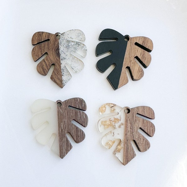 monstera leaf charms for necklaces for women, wood charms for jewelry making, earring findings acrylic charms for earrings, tropical pendant