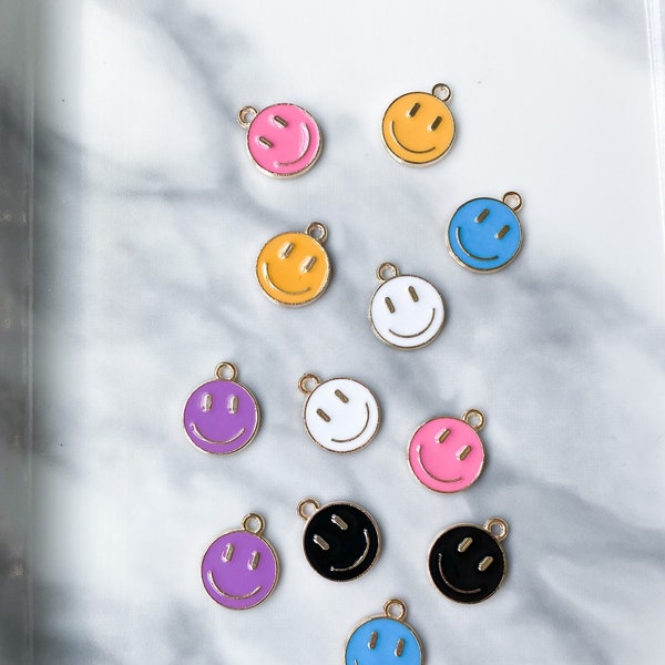 happy face charms for necklaces, smiley face charms for zipper pulls, y2k earring findings for jewelry making dainty pendant charms for kids
