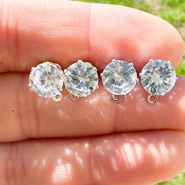 10 piece cubic zirconia earring findings, earring posts for jewelry making, charms for earrings making, posts for earrings,