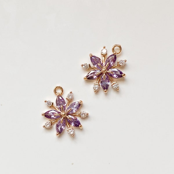 2/6 piece Purple Snowflake charm, Christmas charms for jewelry making, Christmas charms and pendants