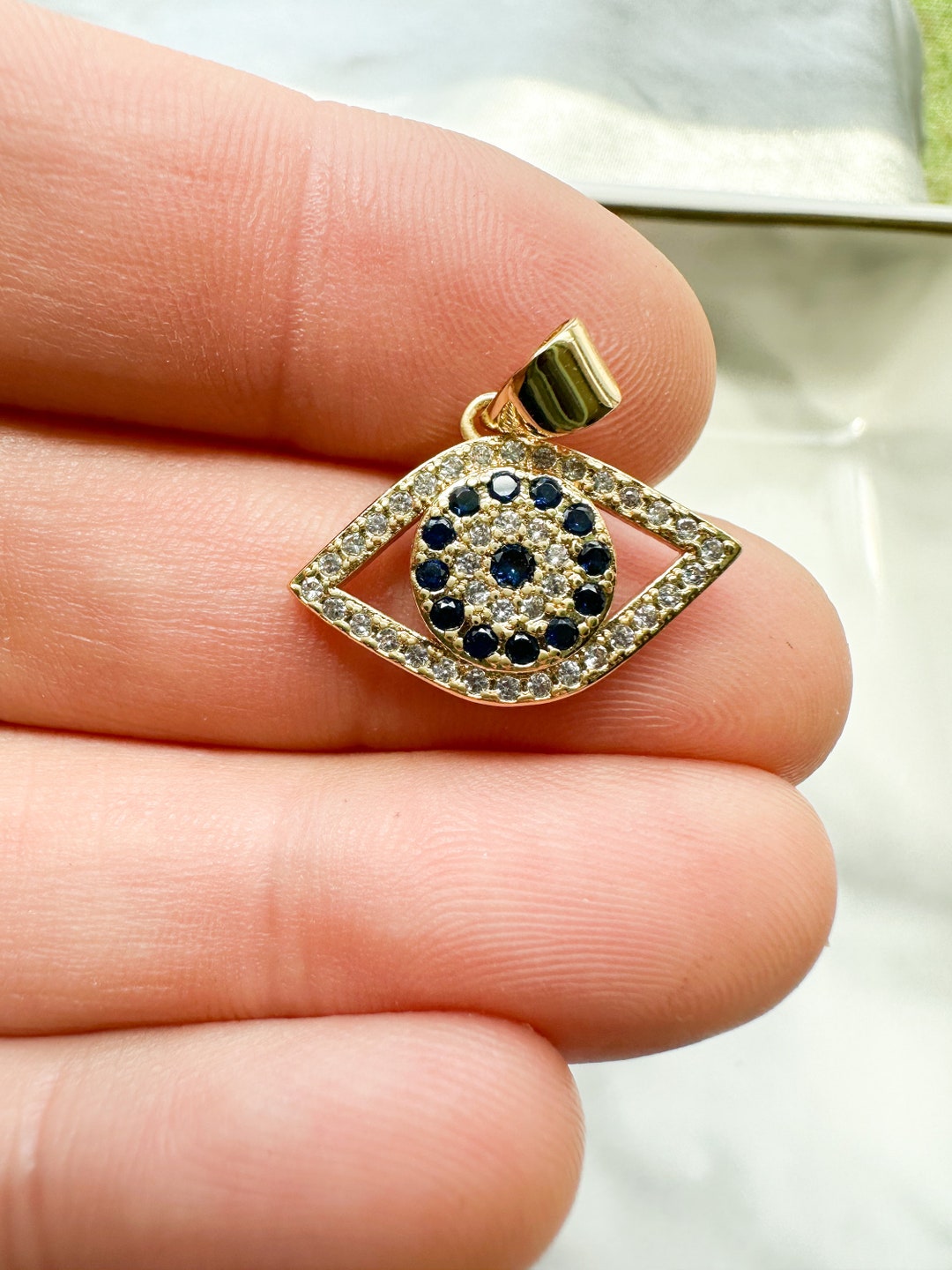 Evil Eye Charms for Necklaces, 18k Gold Plated Cubic Zirconia Necklace