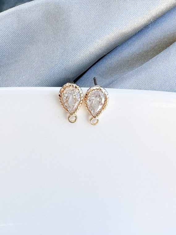 gold plated earring findings, cubic zirconia earring post, earring posts for jewelry making, cz connectors,