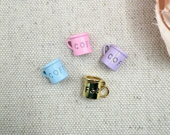 coffee cup charms for charm bracelet, charm bar charms, pastel coffee cup for jewelry making, coffee cup charm gold, mug charm