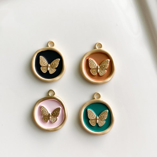 gold butterfly pendant charms for necklaces, cottagecore charms for earrings, blush pink butterfly charm for jewelry making, cute charms for