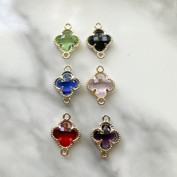 peridot green clover charms for necklaces, royal blue quatrefoil charms gold, blush pink connector charms for bracelet, earring components