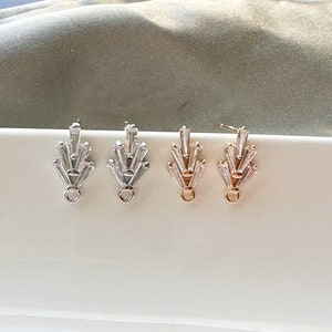 2/6 piece 18k gold plated post, Leaf earrings stud, cz pave charm, earring posts for jewelry making, earring posts gold,292