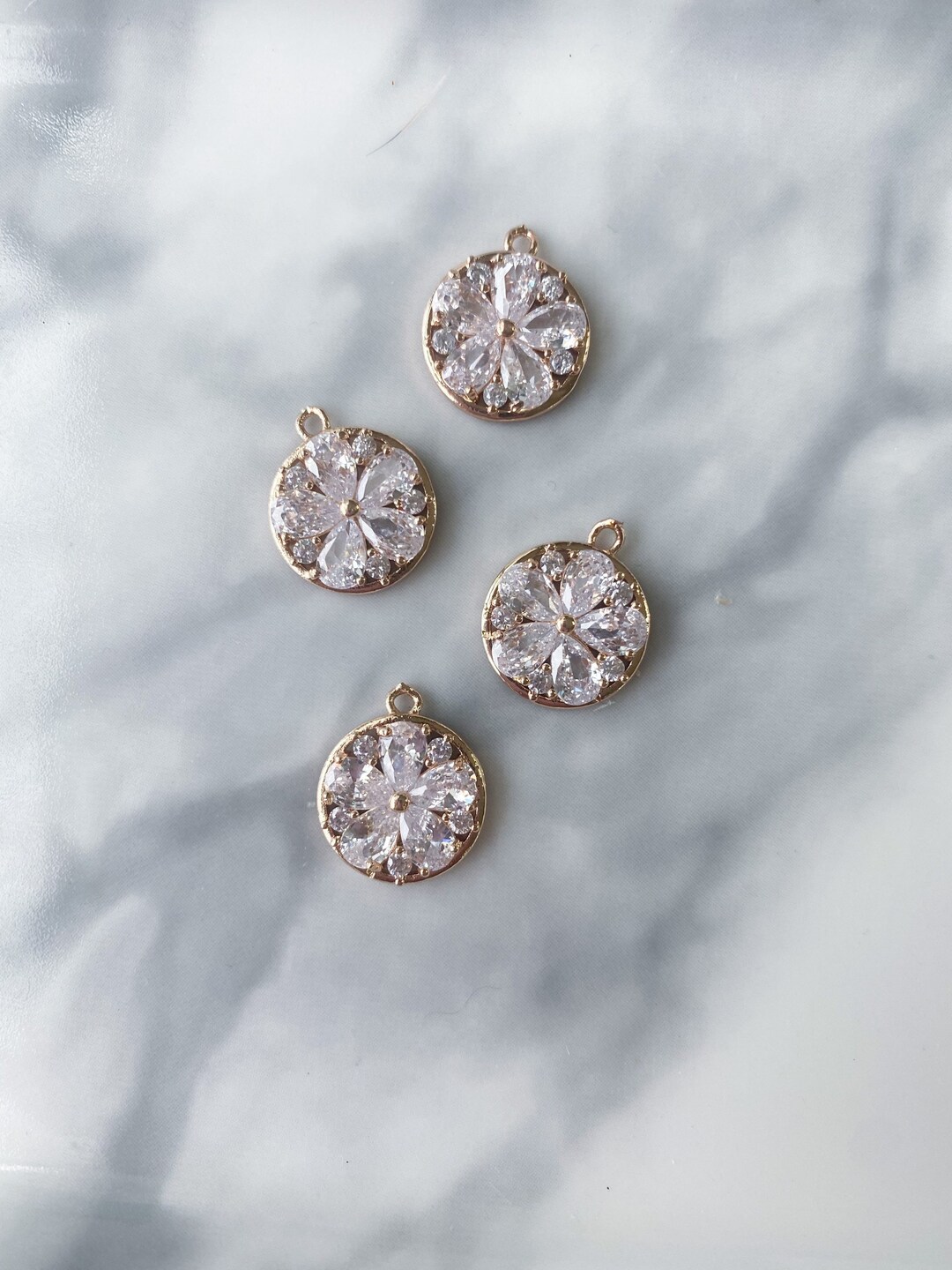 Flower Charm Earrings Cubic Zirconia Charm Shiny Charm Etsy