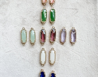white gemstone connector charms for necklaces, mint green connectors for bracelets, oval charms gold, unique findings for jewelry making