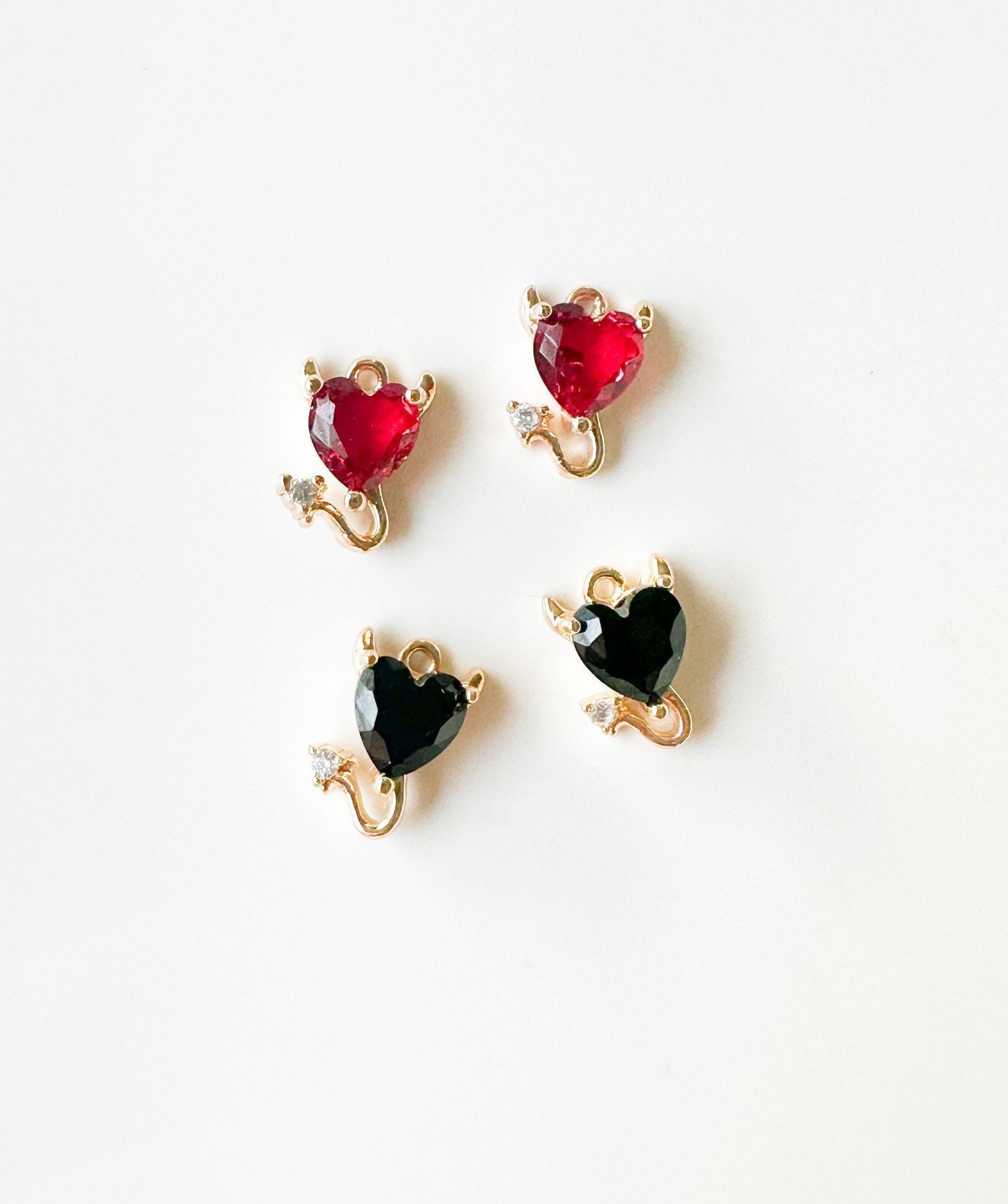 Devil Heart Earrings, Valentine Charms for Jewelry Making, Necklace Charms Heart, Heart Bracelet Charm, Cute Charms for Keychain