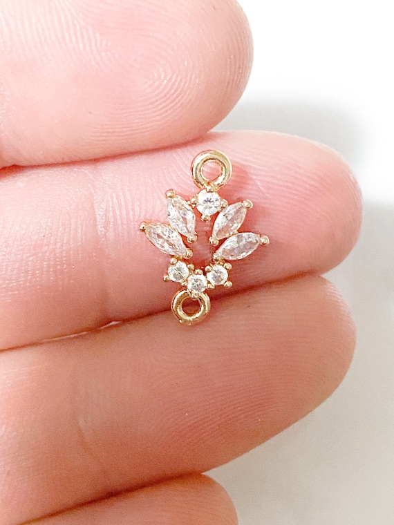cubic zirconia connector charms for bracelet for women, cz charms for earrings gold earring components for jewelry making, dainty pendant