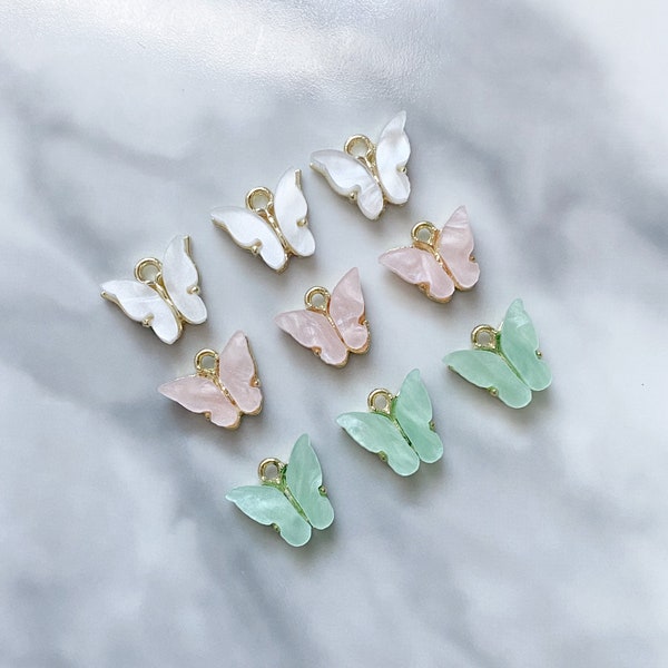 mint green butterfly earring findings for jewelry making, blush pink butterfly charms for bracelets, dainty pendant charms gold, Spring