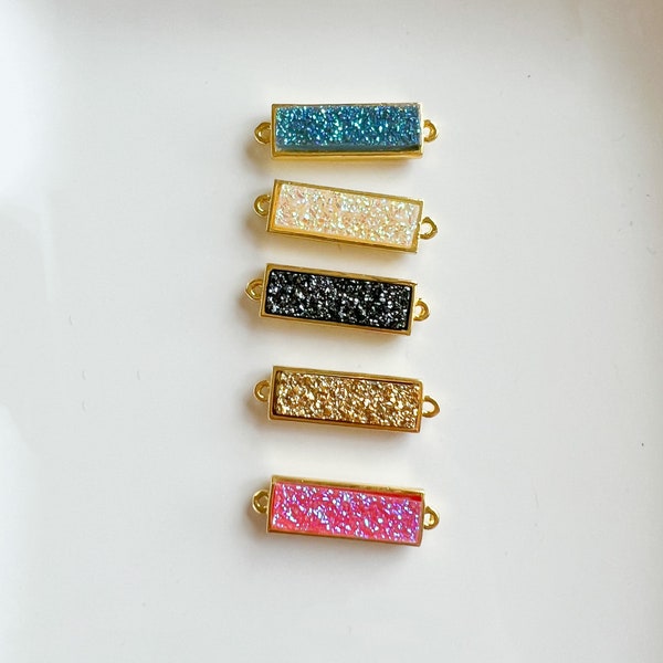 blue druzy charms for necklaces, 18k gold plated double loop connector charms for bracelets, boho jewelry supplies, black druzy pendant