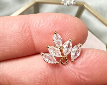cubic zirconia earring posts for women, cz charms gold dangle earring charms for jewelry making, earring findings, DIY wedding