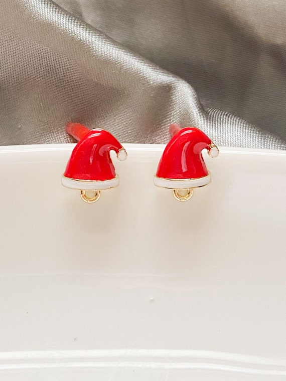 2/6 Piece Santa Hat Earring Post, Christmas Charms for Jewelry Making,  Earring Posts With Loop, Earring Studs Gold 294 