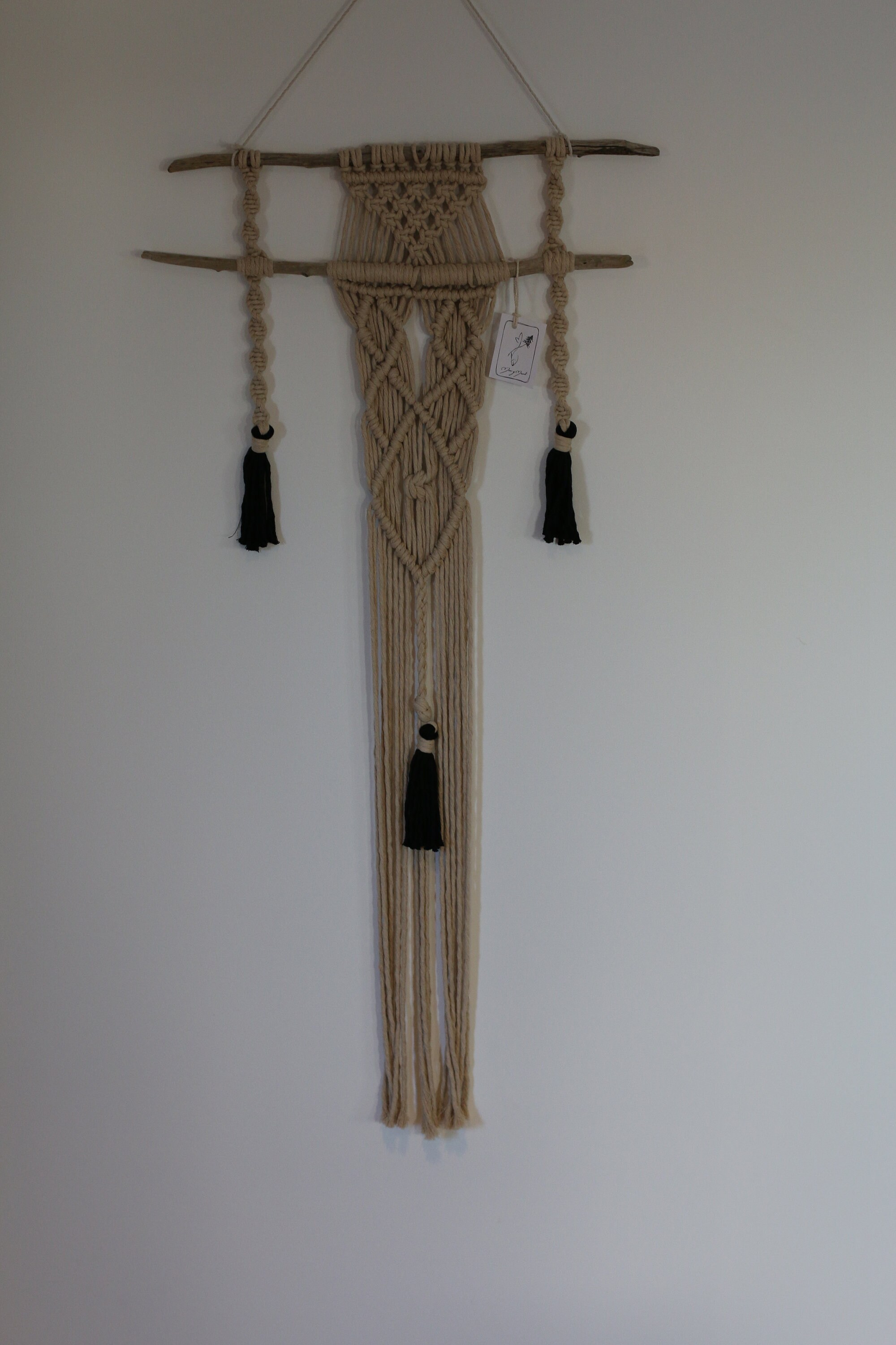 Suspension en Macramé Beige et Noire