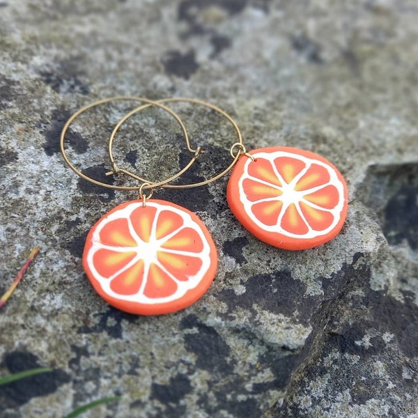 Boucles d’oreilles en tranches d’orange en argile polymère