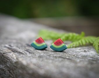 Wassermelonen Scheibe Ohrstecker aus Fimo