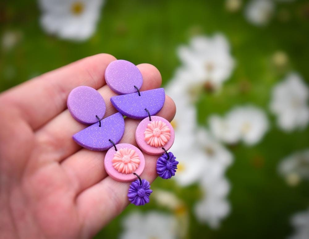 Colour Blend Polymer Clay Floral Statement Stud Earrings