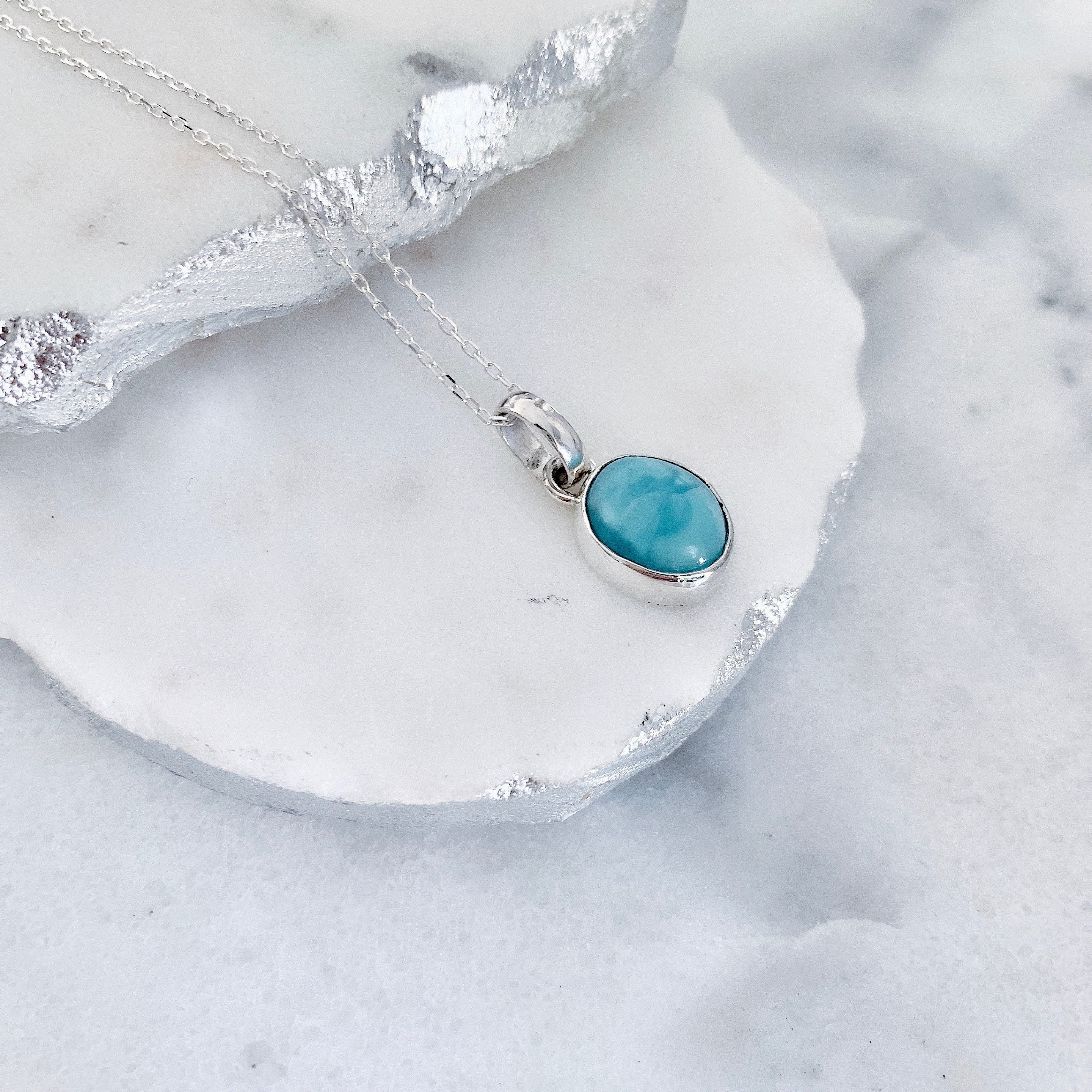 Tropical USA Sterling Silver Larimar Cute Heart Necklace Pendant with 18 Box Chain Tropical USA Sterling Silver Larimar Cute Heart Necklace Pendant with 18 Box Chain
