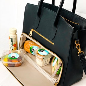 Hand Made Black Leather/Gold coated High fashion Meal prep Tote